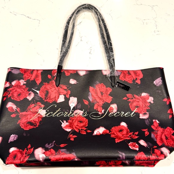 Victoria's Secret Black and Red Floral Large Limited Edition Tote Bag NWT - Picture 4 of 9